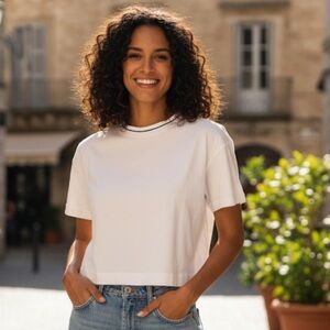 NWT FOR DAYS Poplin Cropped Tee White Organic Boxy Tee Shirt XL